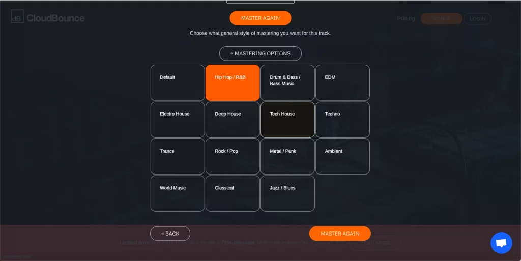 cloudbounce interface best online mastering tool